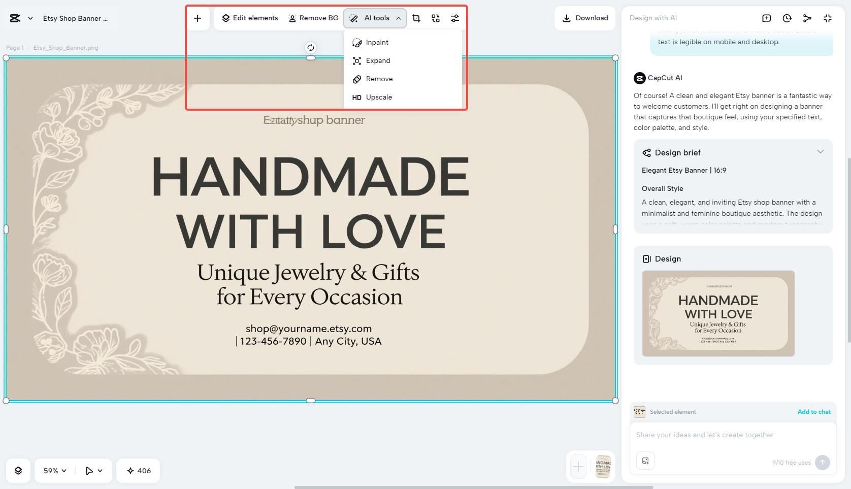 Edit the banner with different tools
