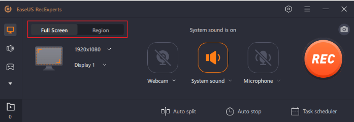 Interface of EaseUS RecExperts - the best hidden screen recorder