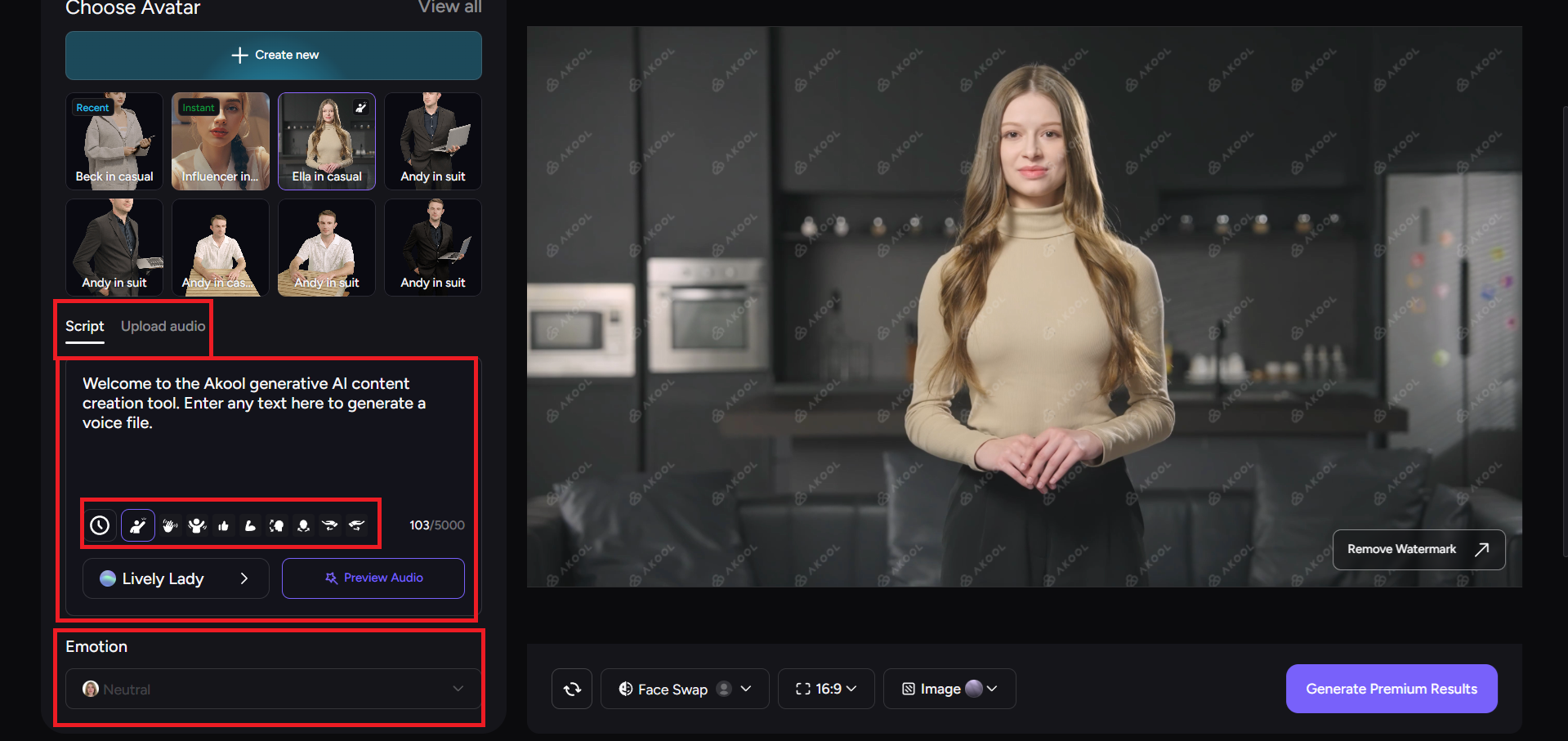 Add your script, voice, and emotion to the avatar video