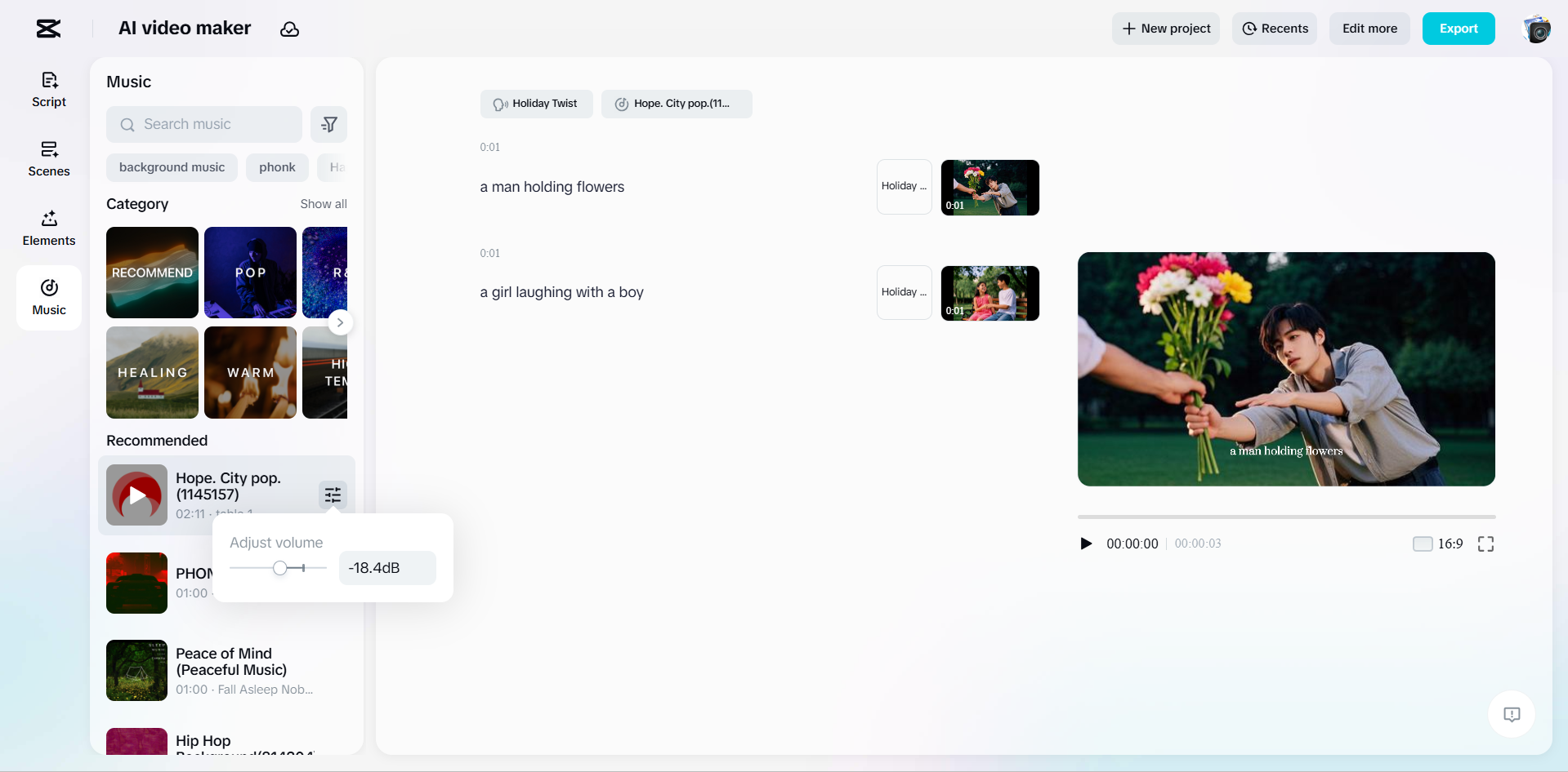 Adding background music to a video with CapCut