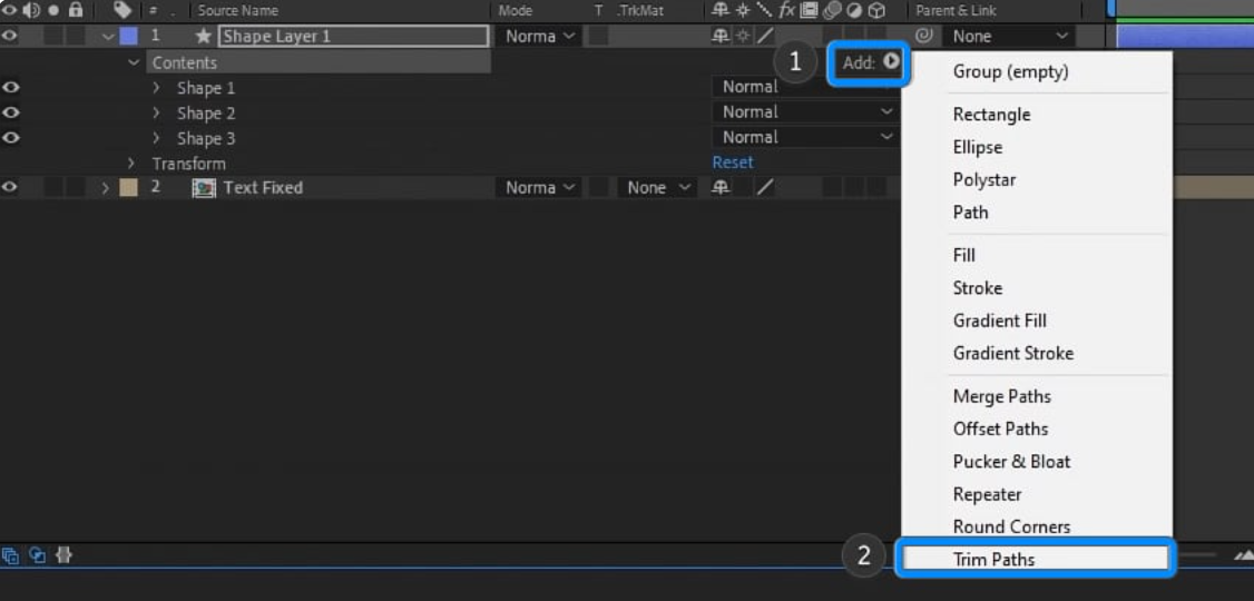 Organize shapes and add Trim Paths to After Effects