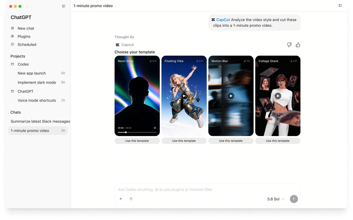 CapCut AI video generator interface turning a text idea into a structured video script and draft
