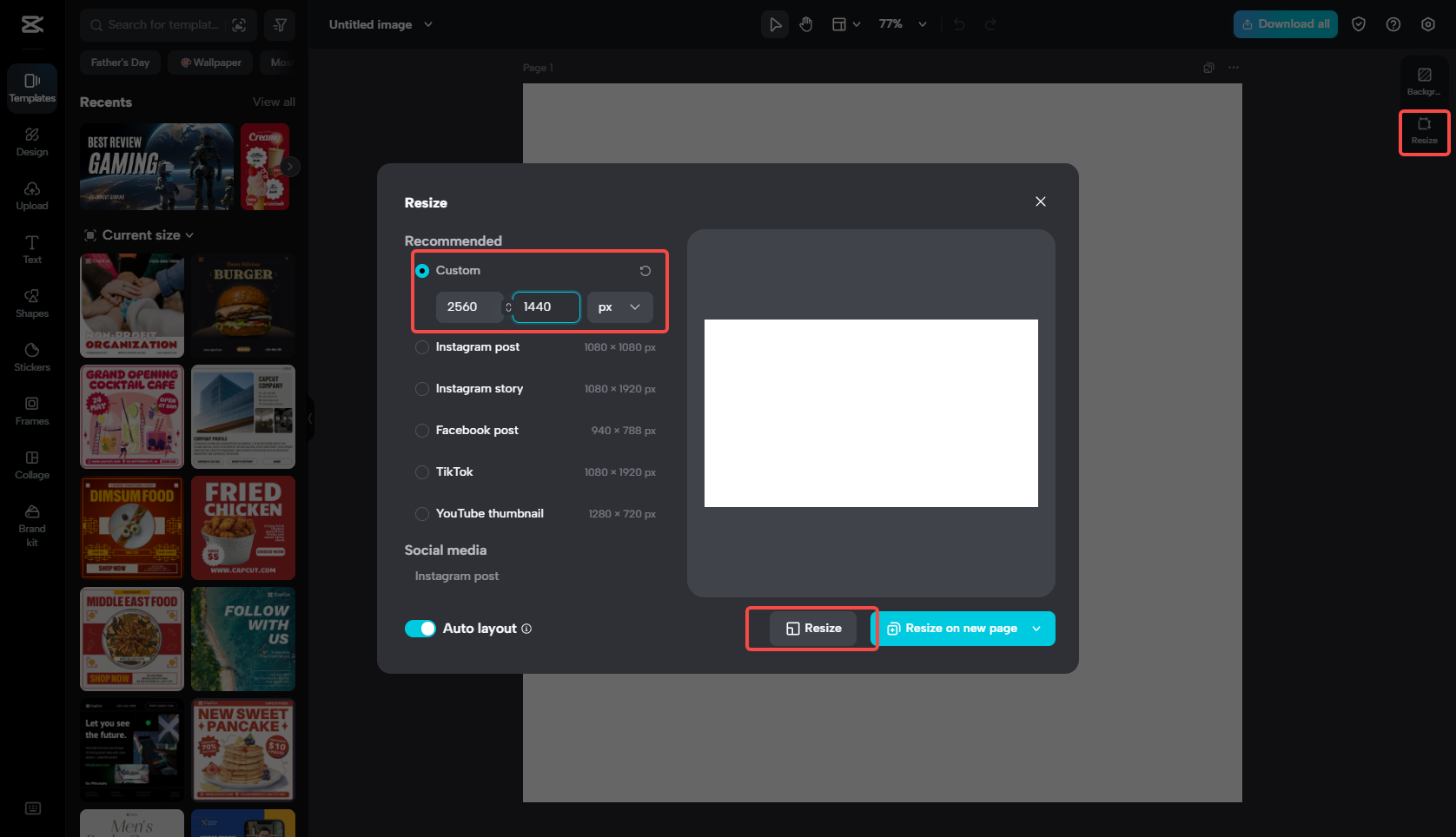 YouTube 게임 배너를 위한 캔버스 크기 조정