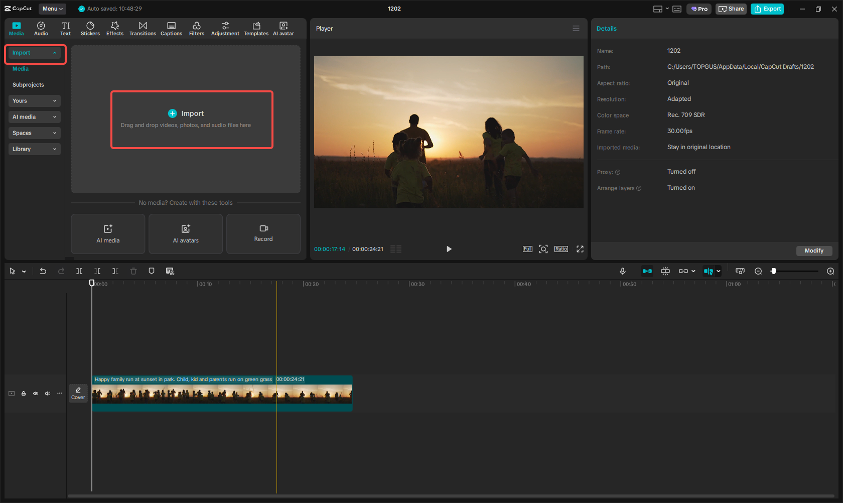 Launch CapCut and upload the file