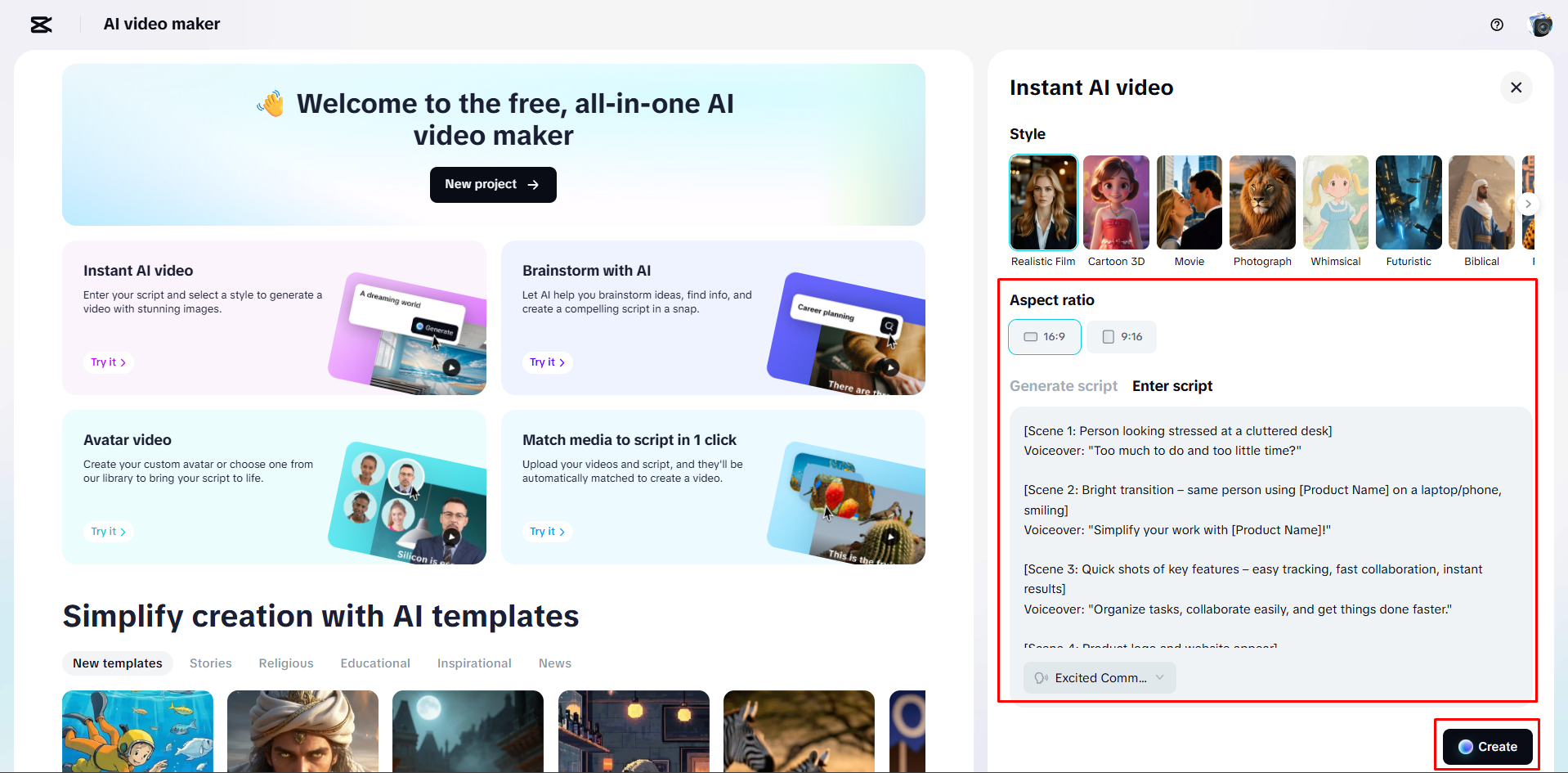 Videó készítése forgatókönyvből a CapCut Web segítségével