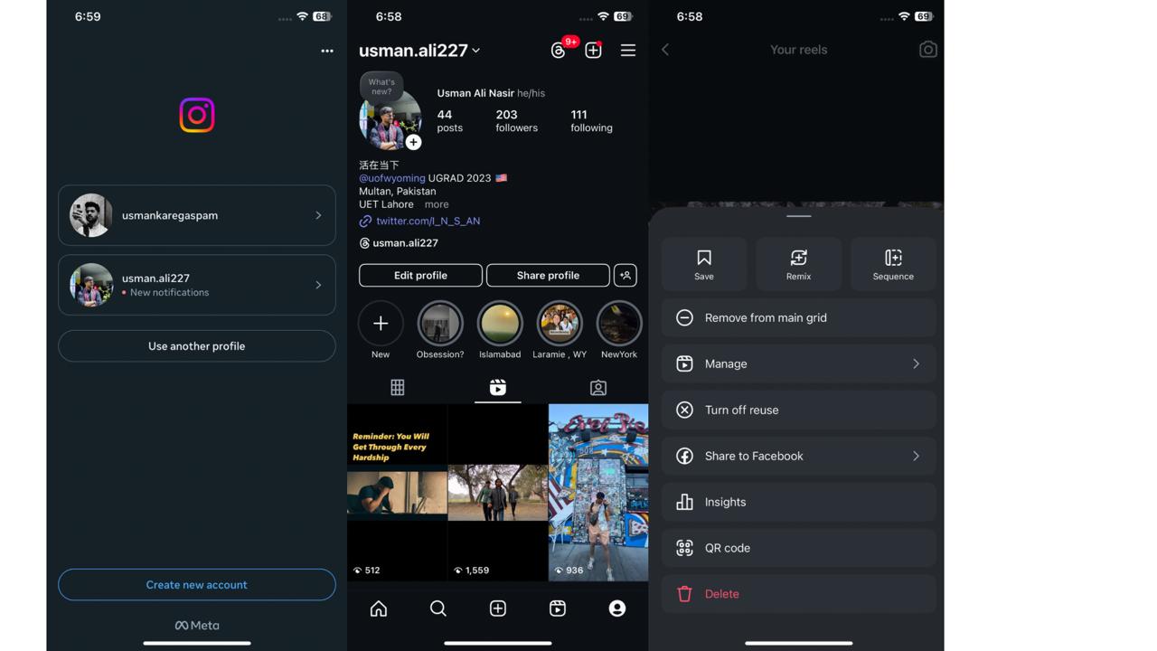 Showing how to remove your own Instagram Reels