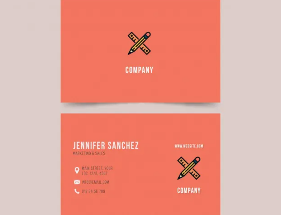 Orange-themed card with pen and ruler icons