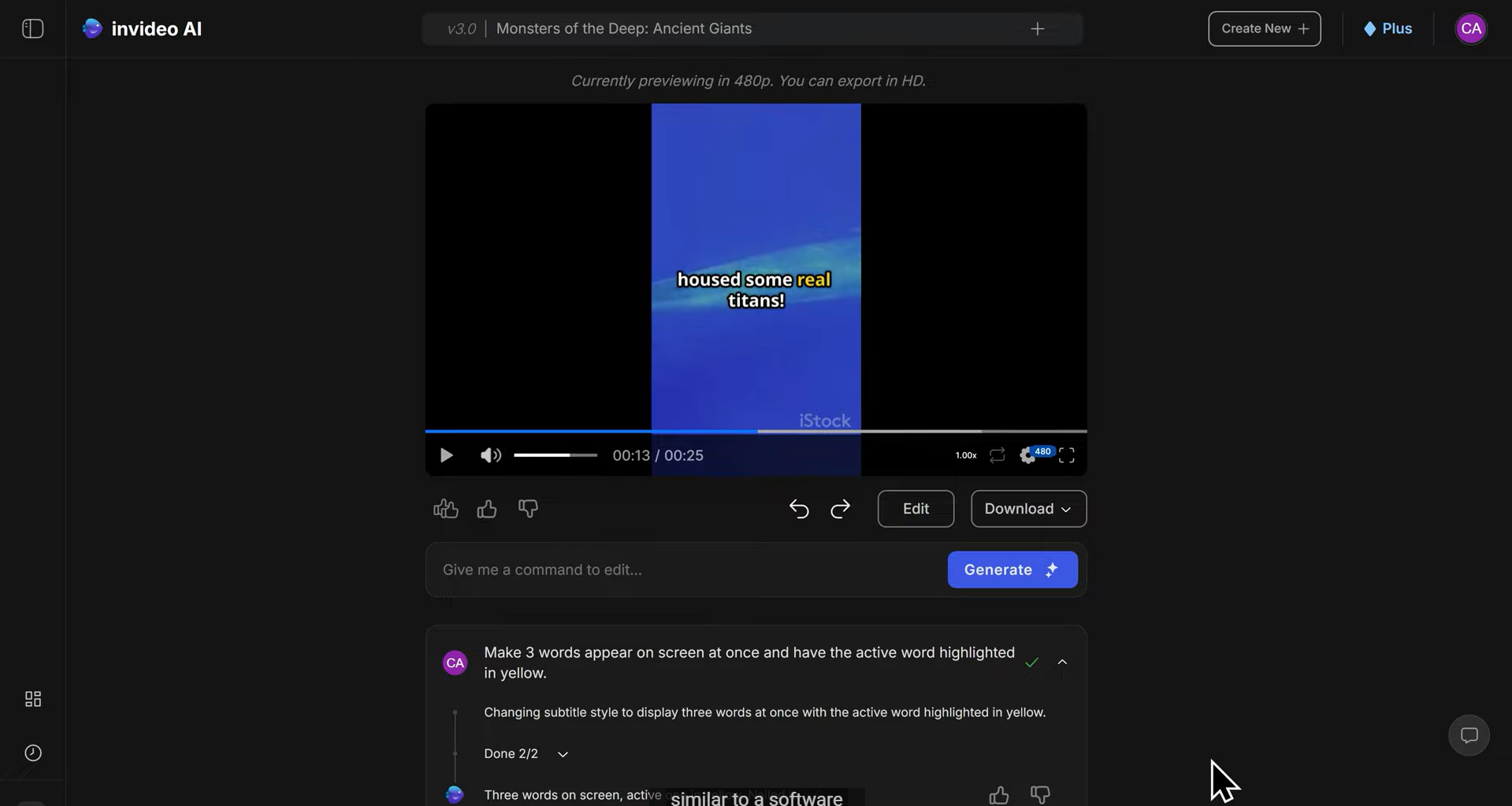 Interface of Invideo AI - the best online 3D intro maker