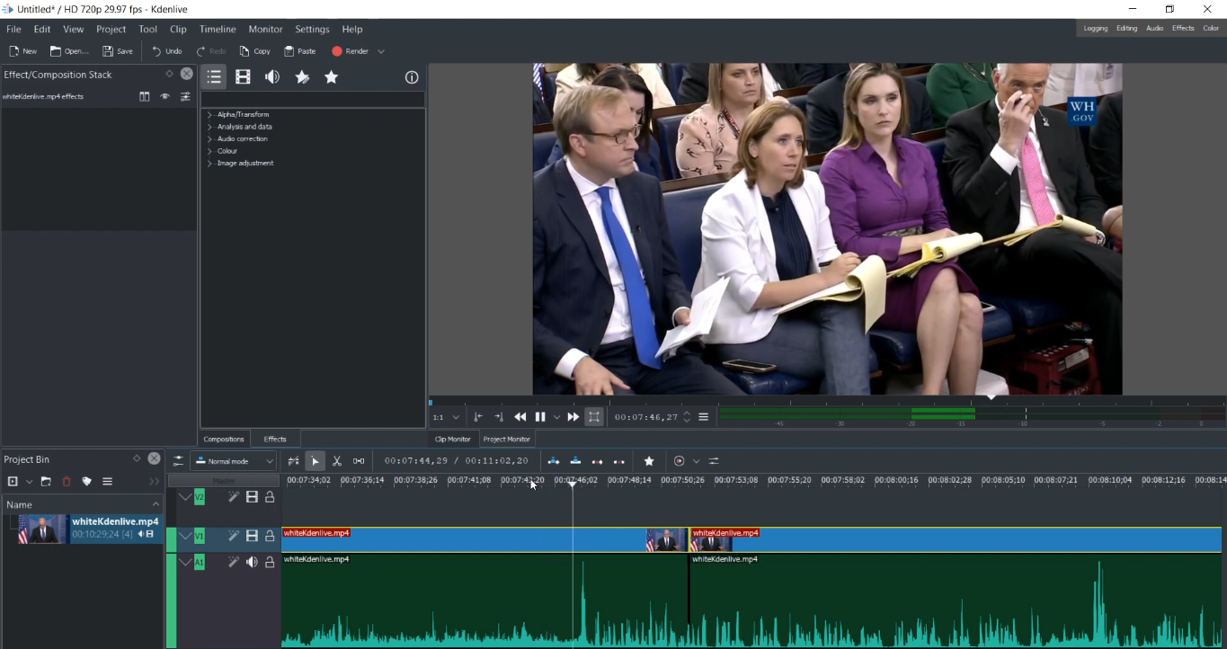 Image showing how to add sync audio with video in the Kdenlive video editor