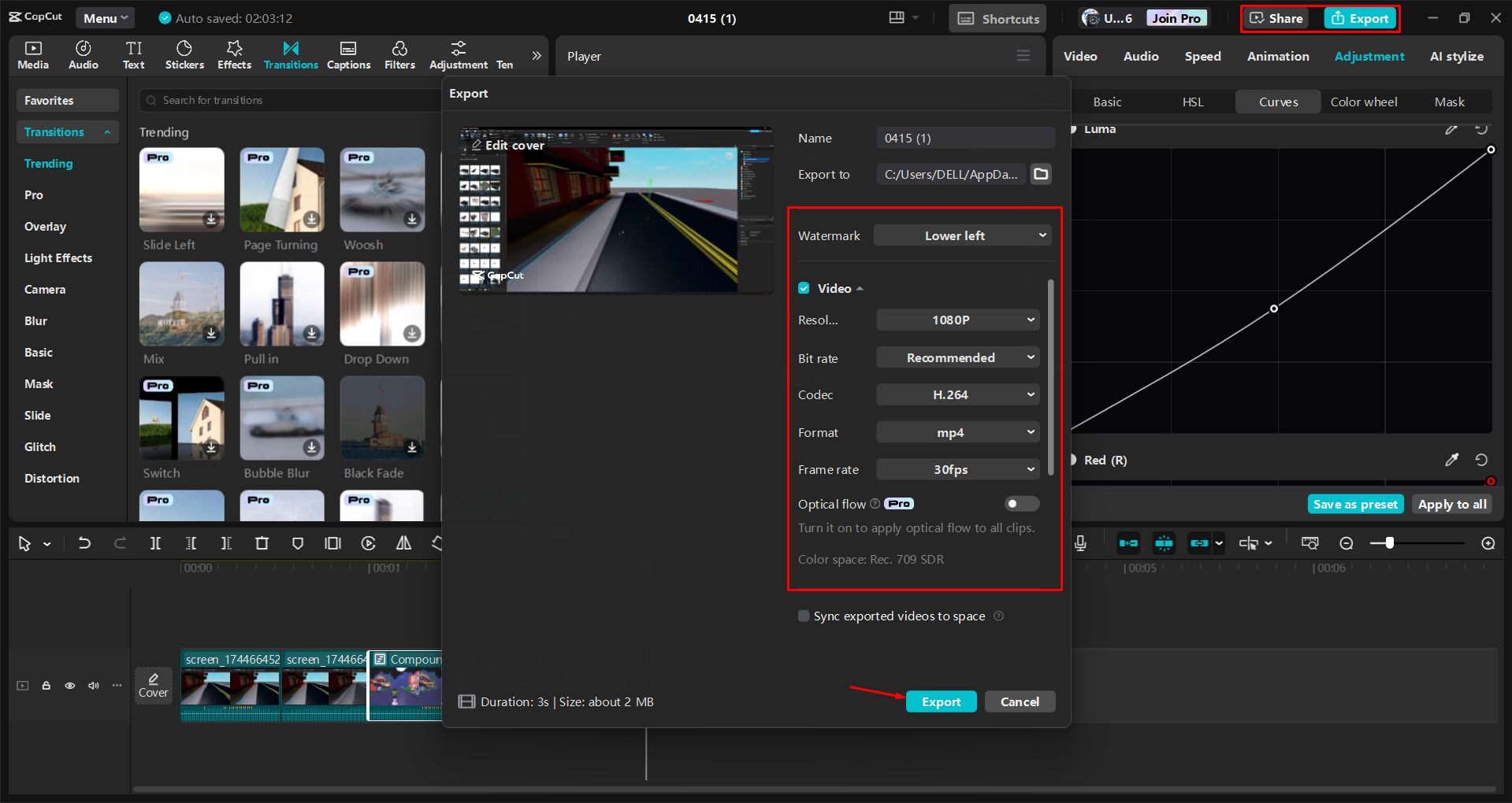 Exporting a video from the CapCut desktop video editor