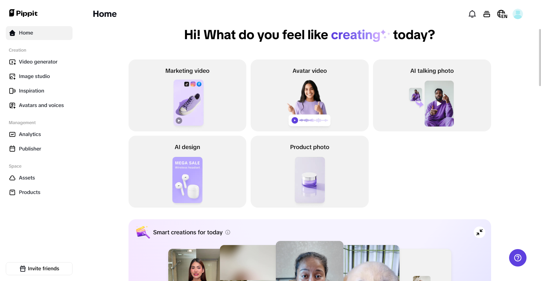 Pippit's main interface