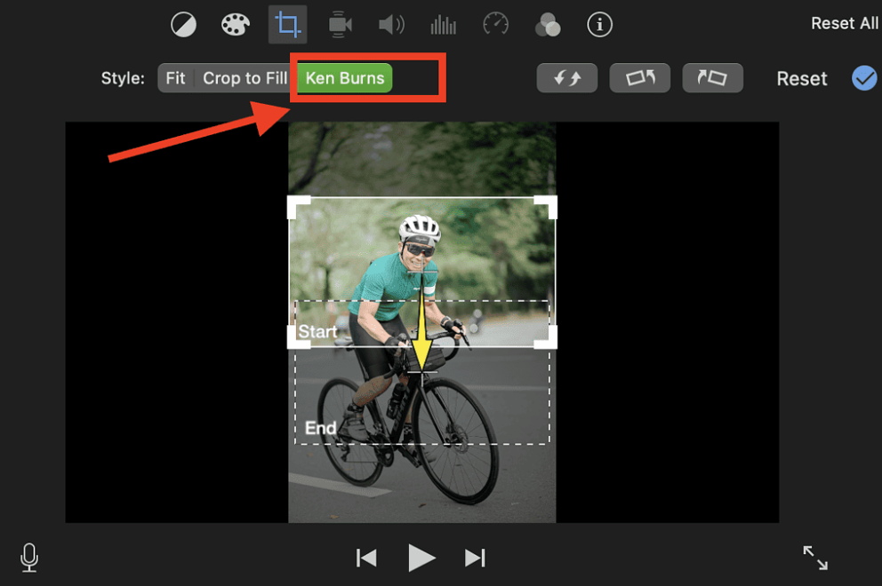 Enabling the Ken Burns effect in iMovie