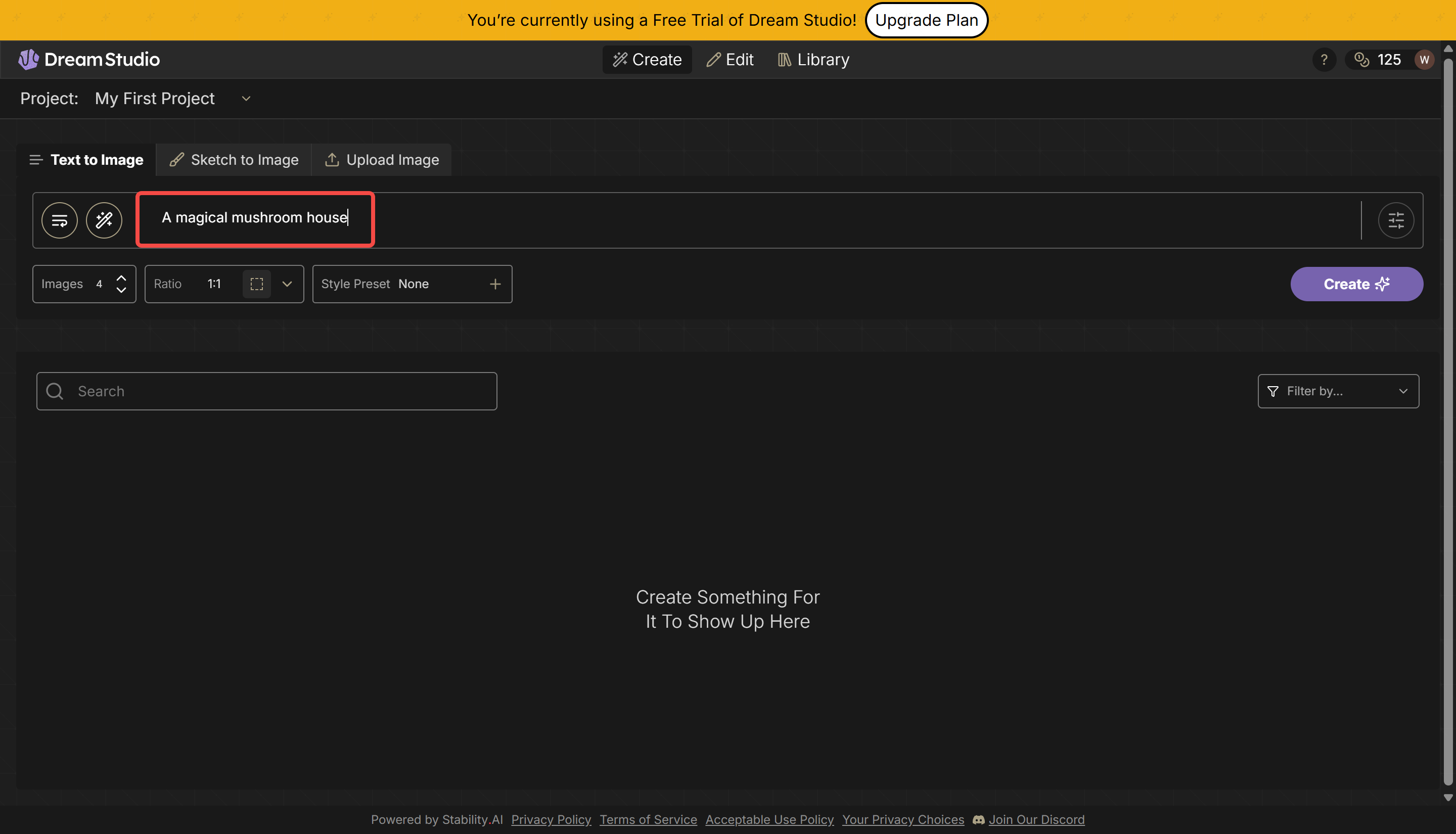 Writing a text prompt in DreamStudio