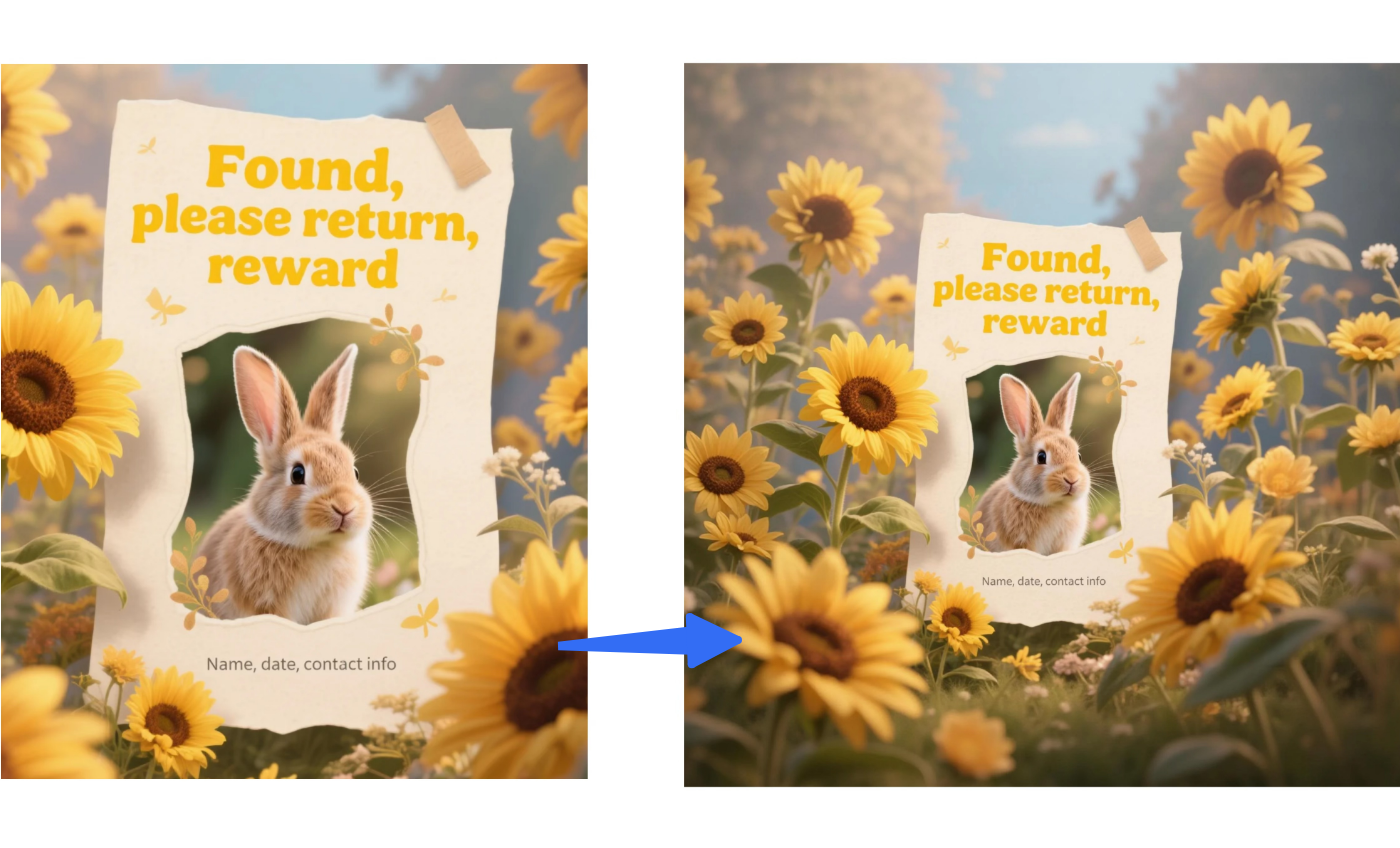 Funcția de extindere AI pentru a vă extinde animalul de companie lipsă în poster