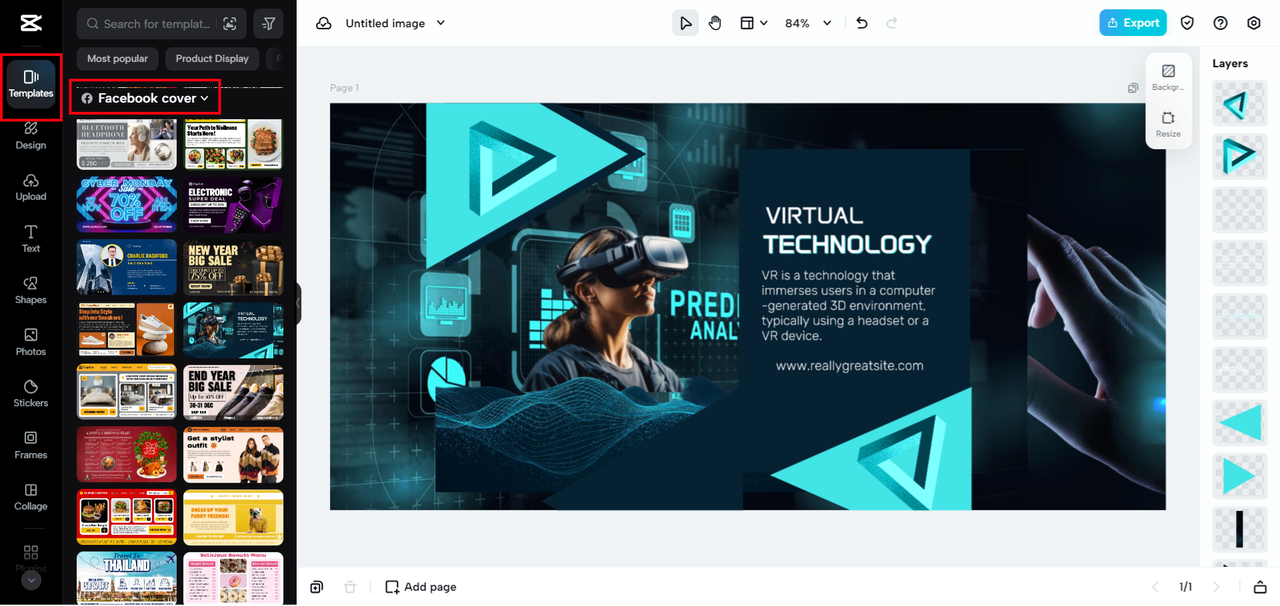 Template feature of CapCut Online