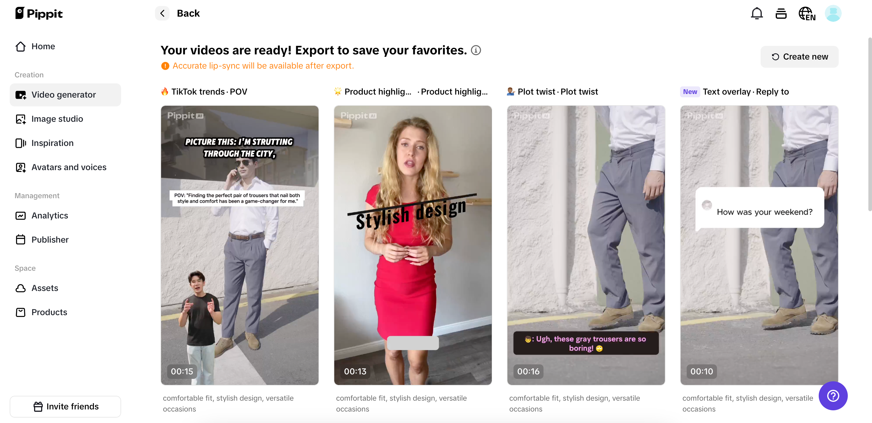 Select from AI-generated videos