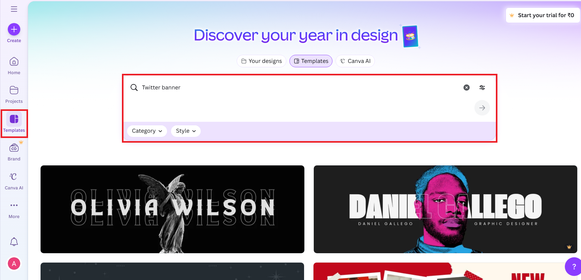 Find banner templates in Canva