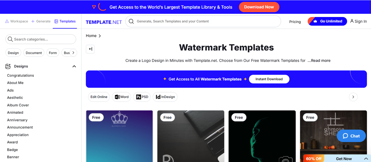 Tạo một watermark tại Template.net
