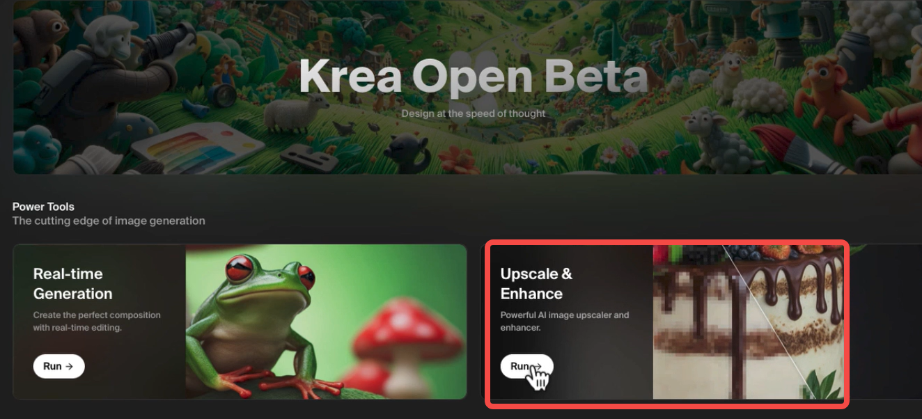 Access the "Upscale & Enhance" in the Krea AI photo enhancer