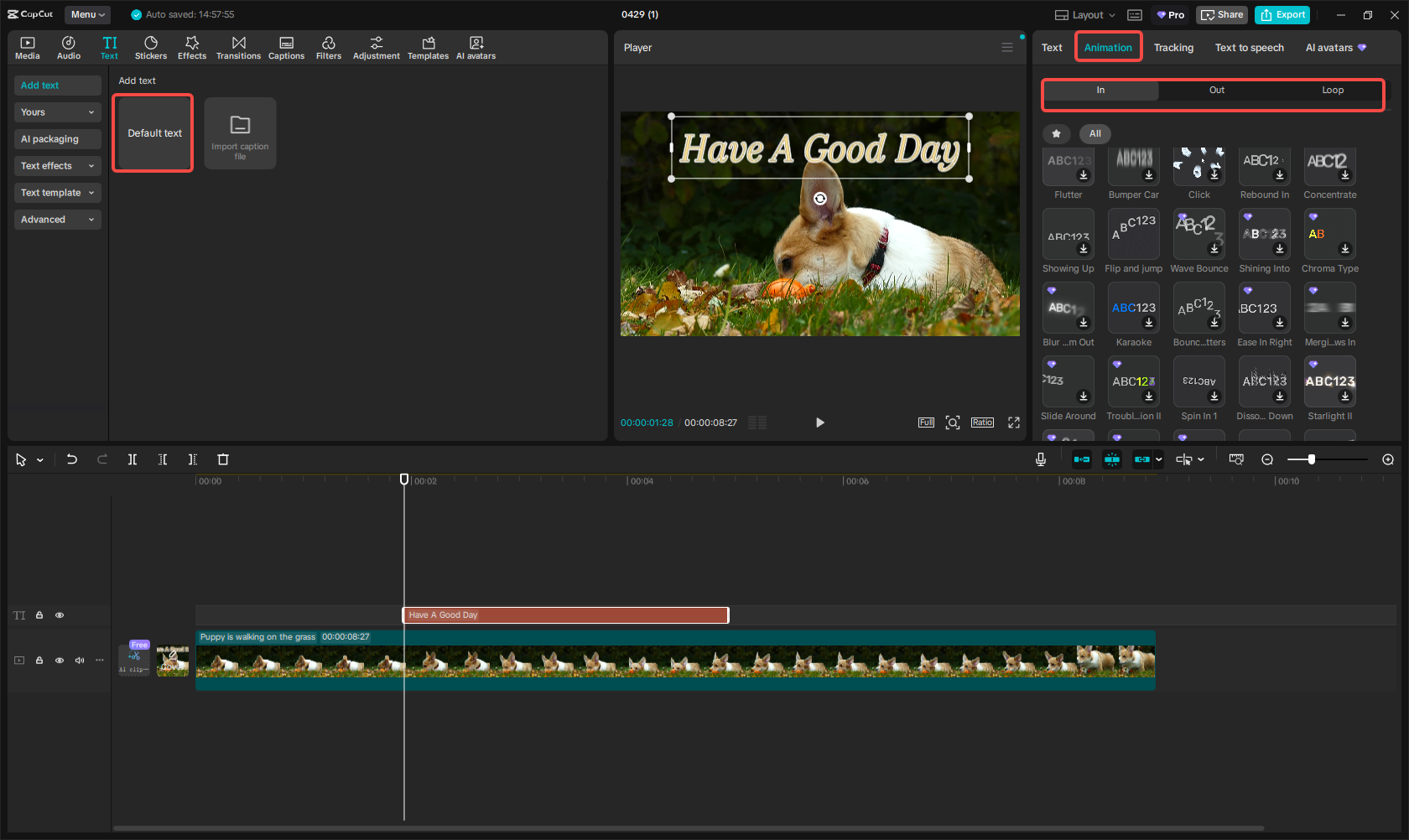 Add text animation to the video