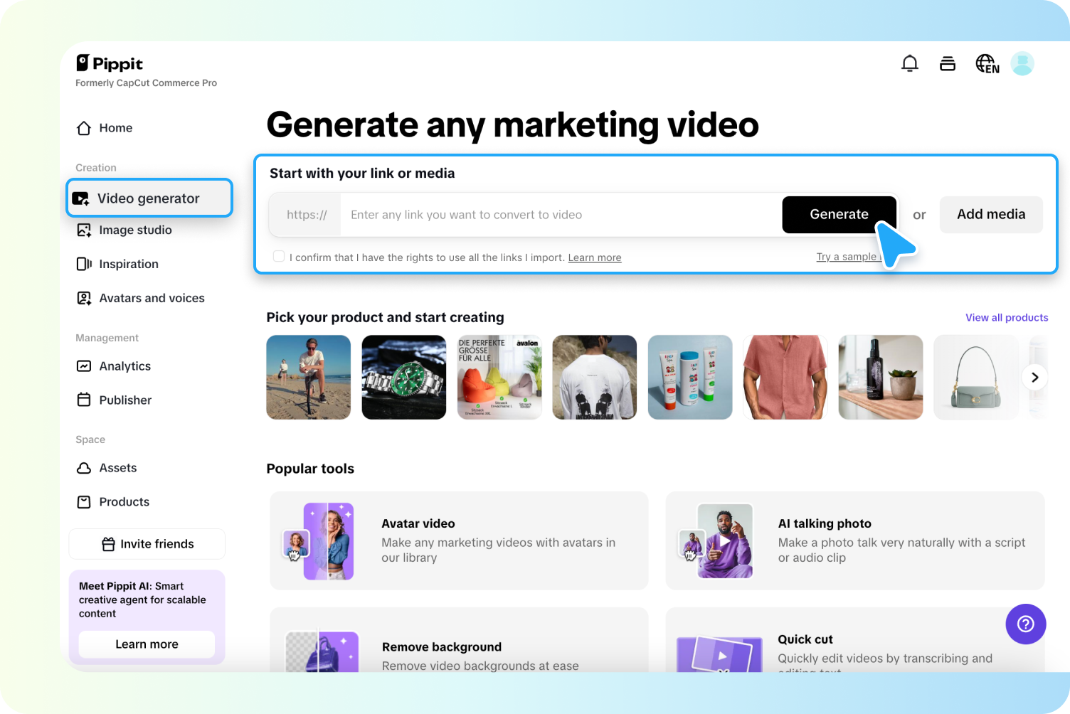 Unggah tautan produk atau media