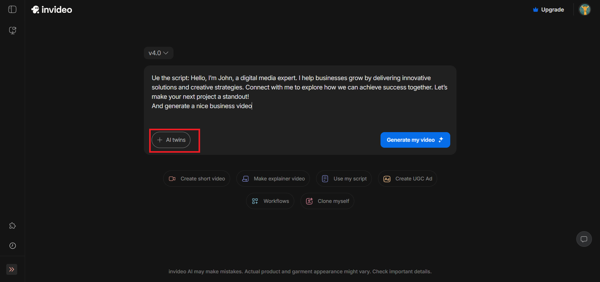 Choose the AI Twin feature
