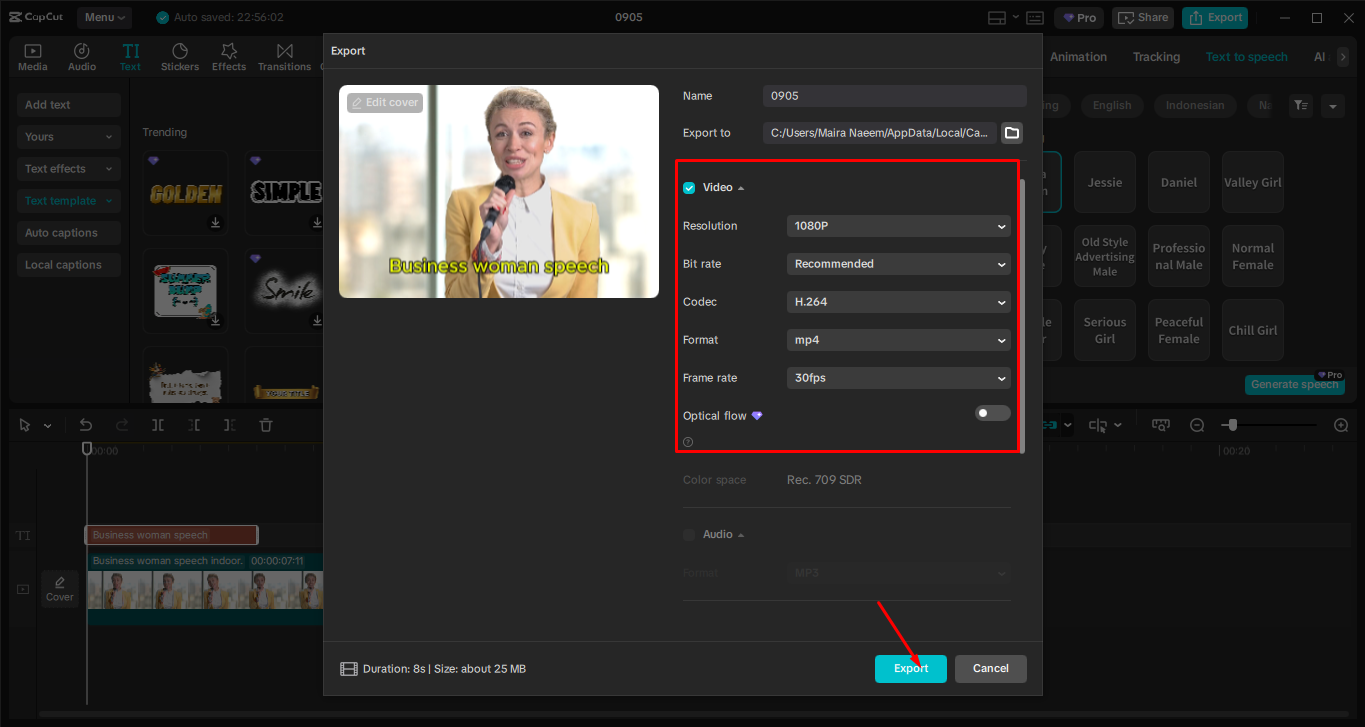 Exporting the media from the CapCut desktop video editor