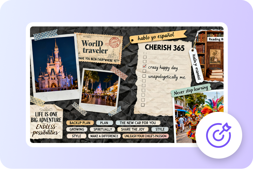 Vision board showing focused life goals 