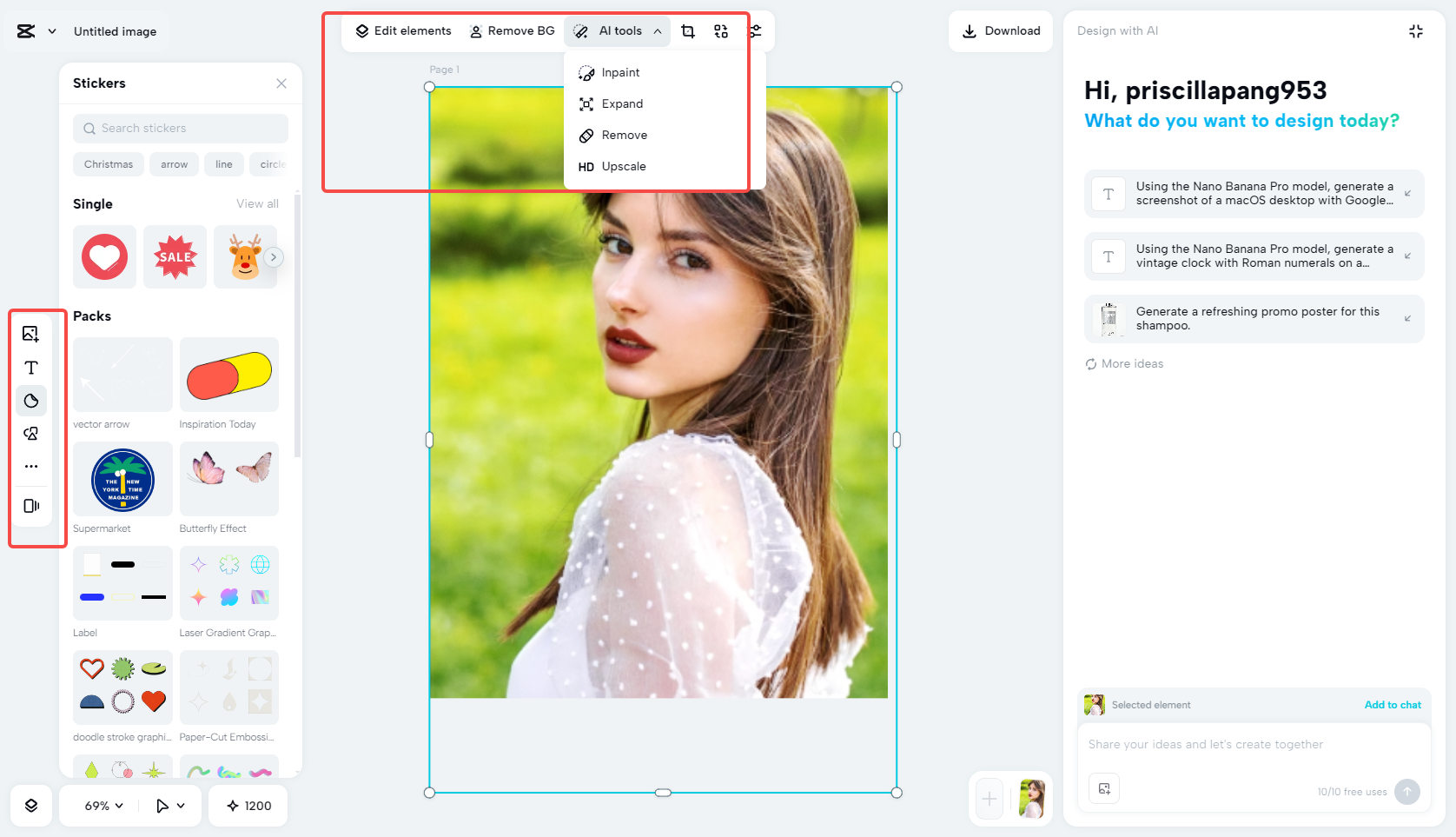 Enhancing the photo with AI tools in CapCut