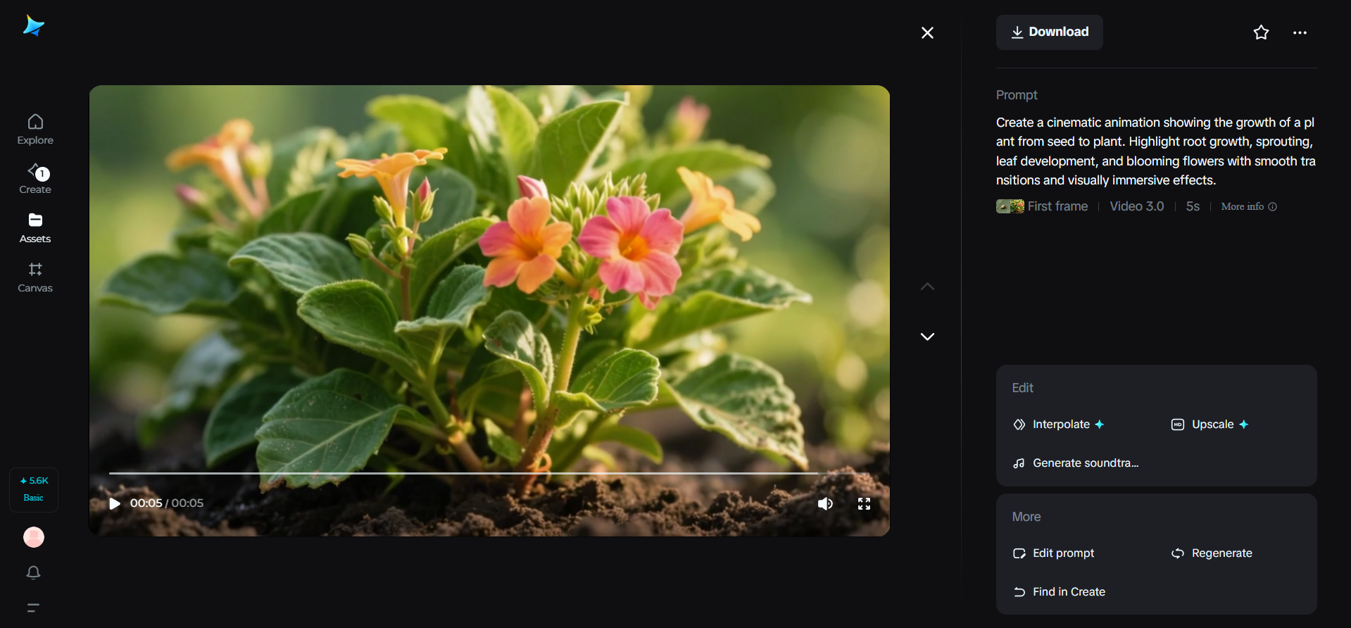 Animated storytelling of plant growth in Dreamina