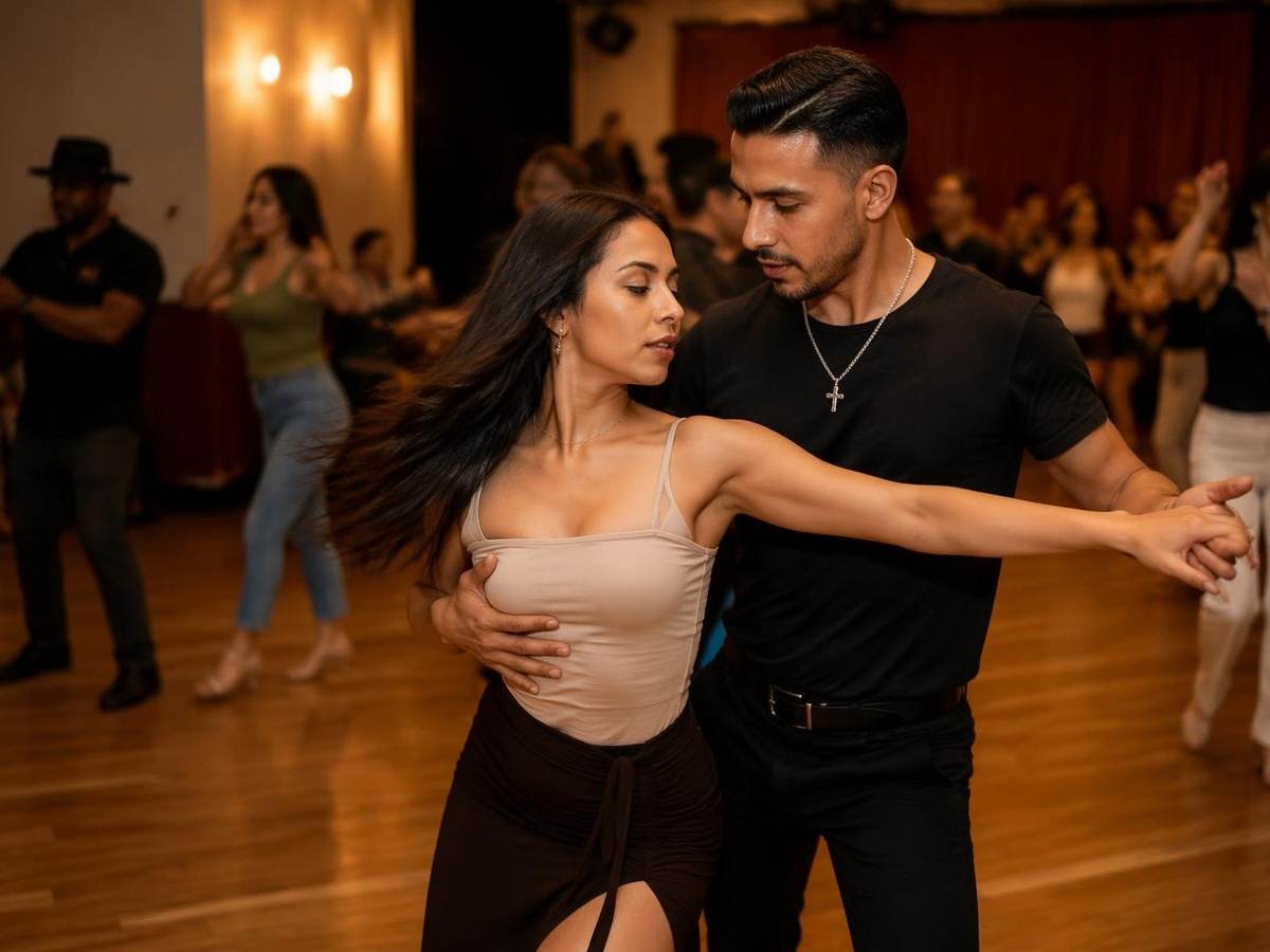 AI bachata dance generator prompt card distinct real photo 2 in 4:3