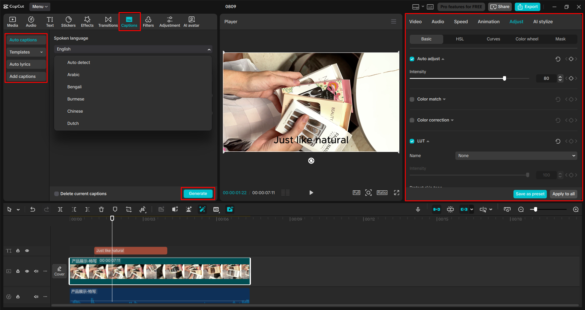 Editing a Facebook video ad with the CapCut desktop video editor