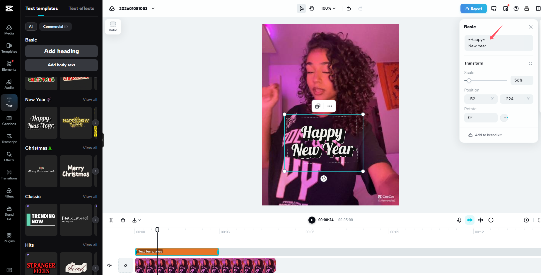 Edit teks pada CapCut Web