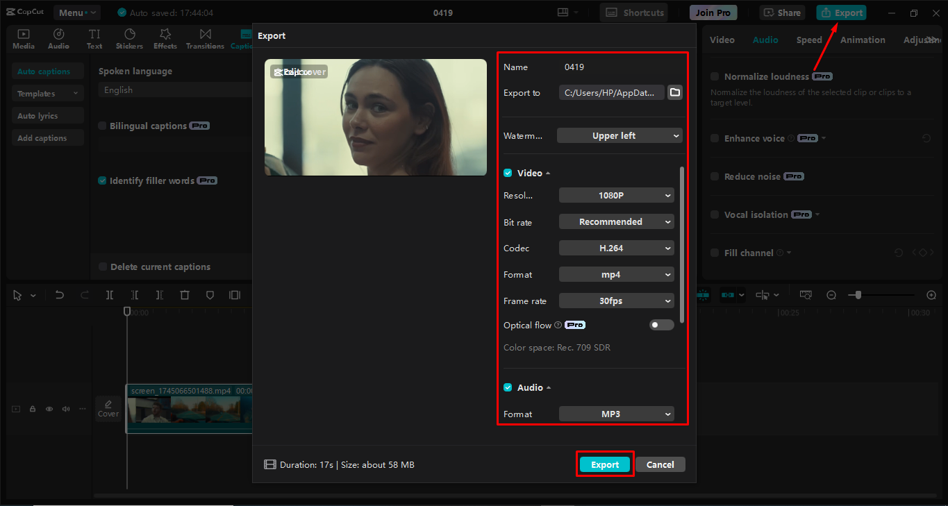 スクリーンレコーディングをCapCutデスクトップビデオエディタからエクスポートする