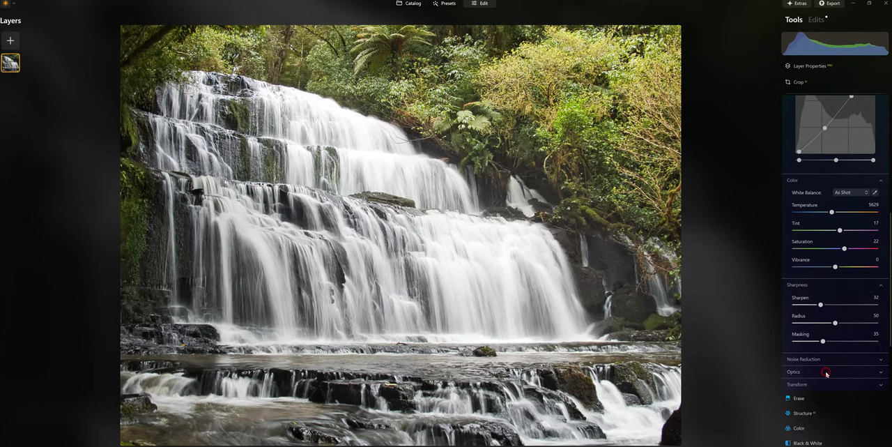 A interface do Luminar Neo