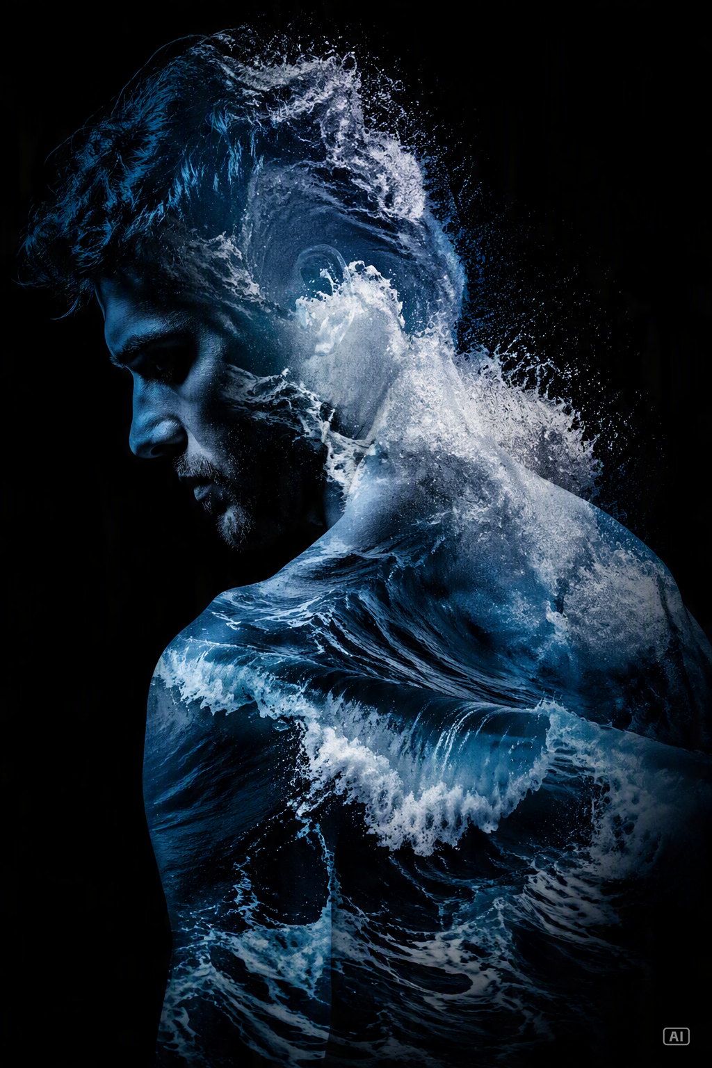 Double exposure ocean portrait image generated by Pippit
