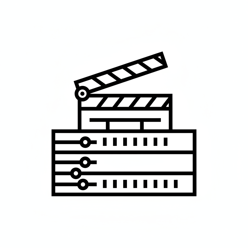 Icona per Controllo Creativo: clapboard regista combinato con un cursore timeline.
