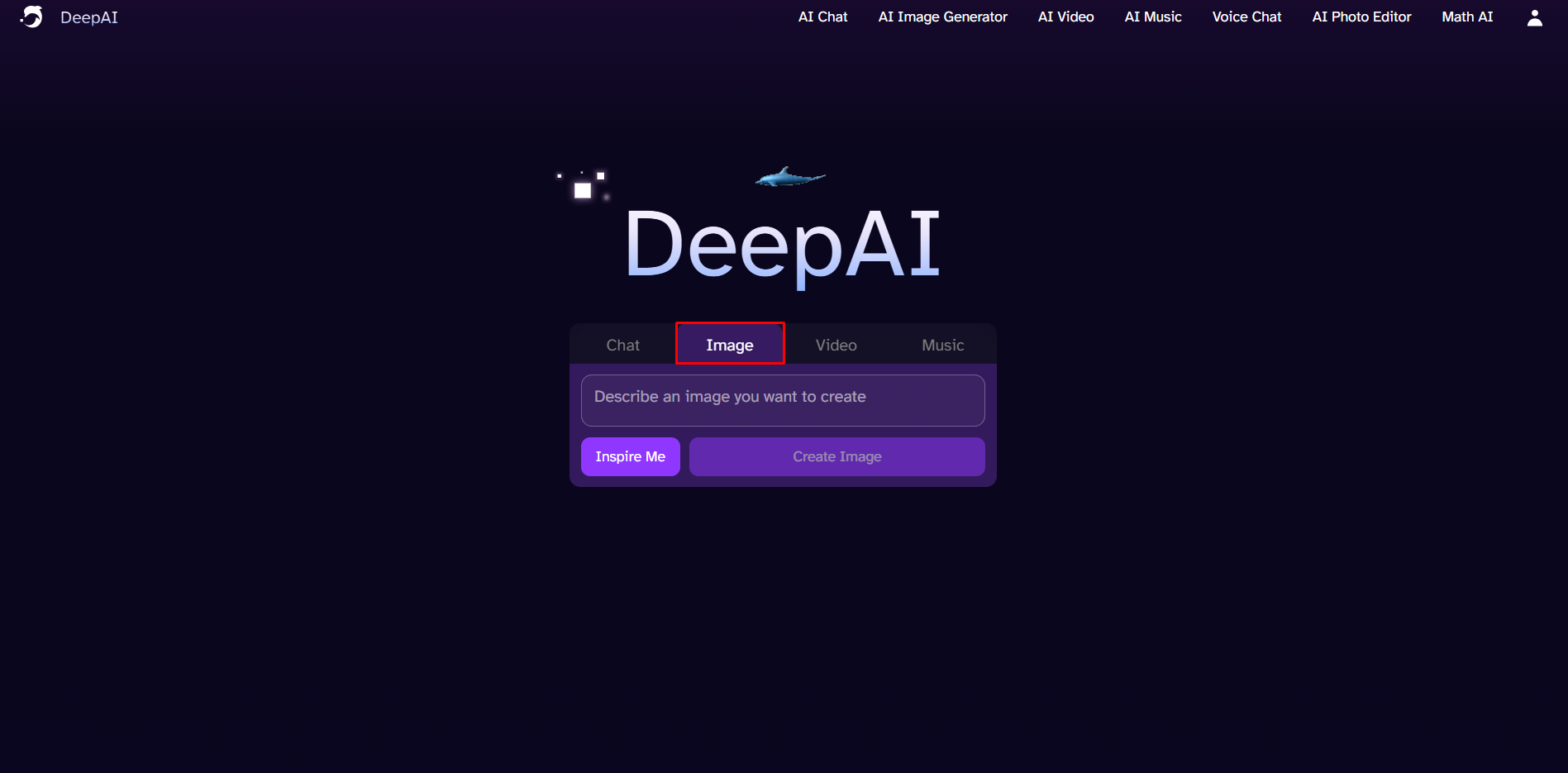Selecting the image generation tool in Deep AI