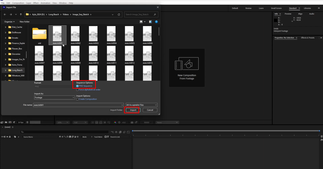Importing image sequence in After Effects