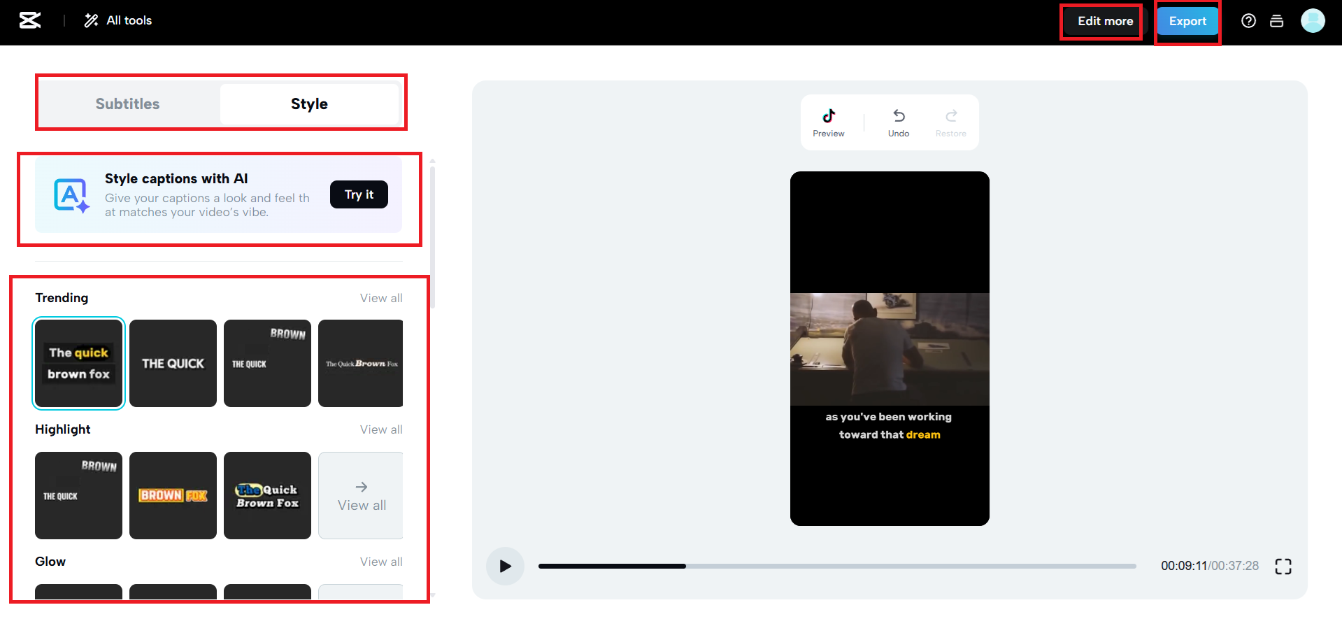 Choose or customize your caption style