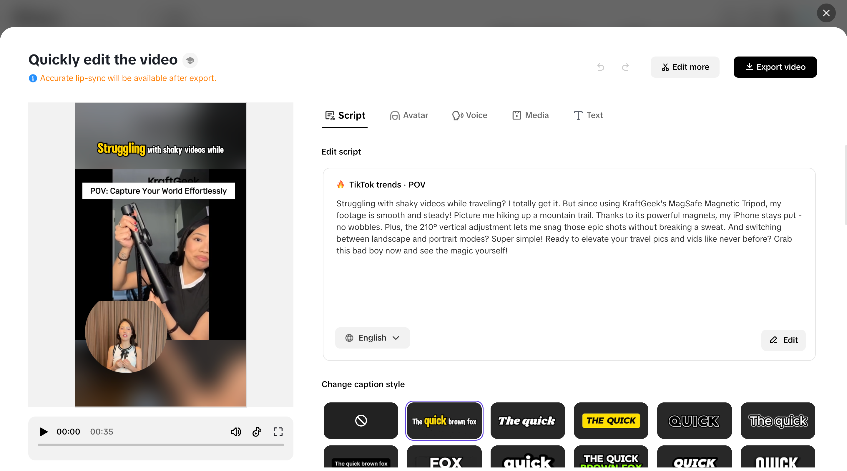 Edite e refine seu vídeo.