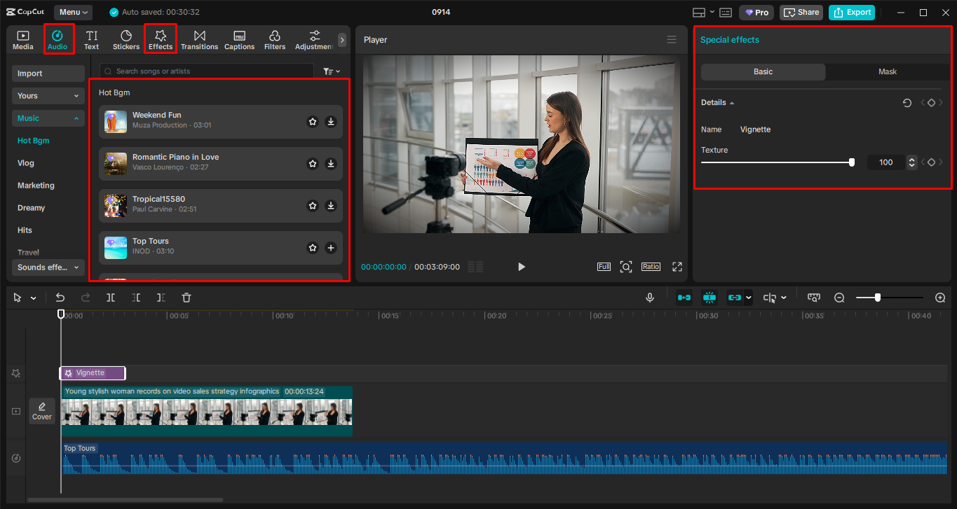 Musiikin ja tehosteiden lisääminen CapCut-työpöytävideoeditoriin