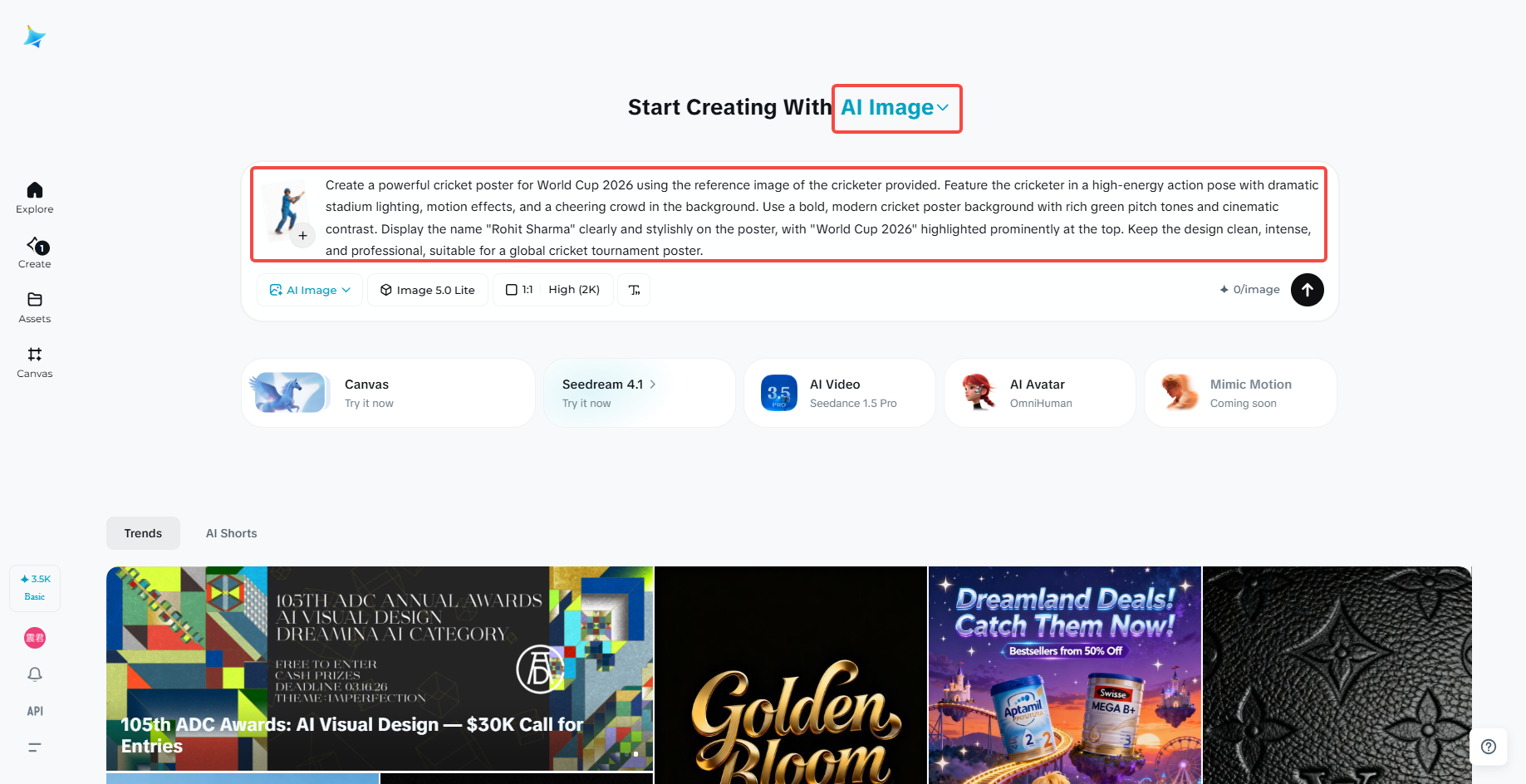 Open AI Image and add a detailed prompt & a reference image