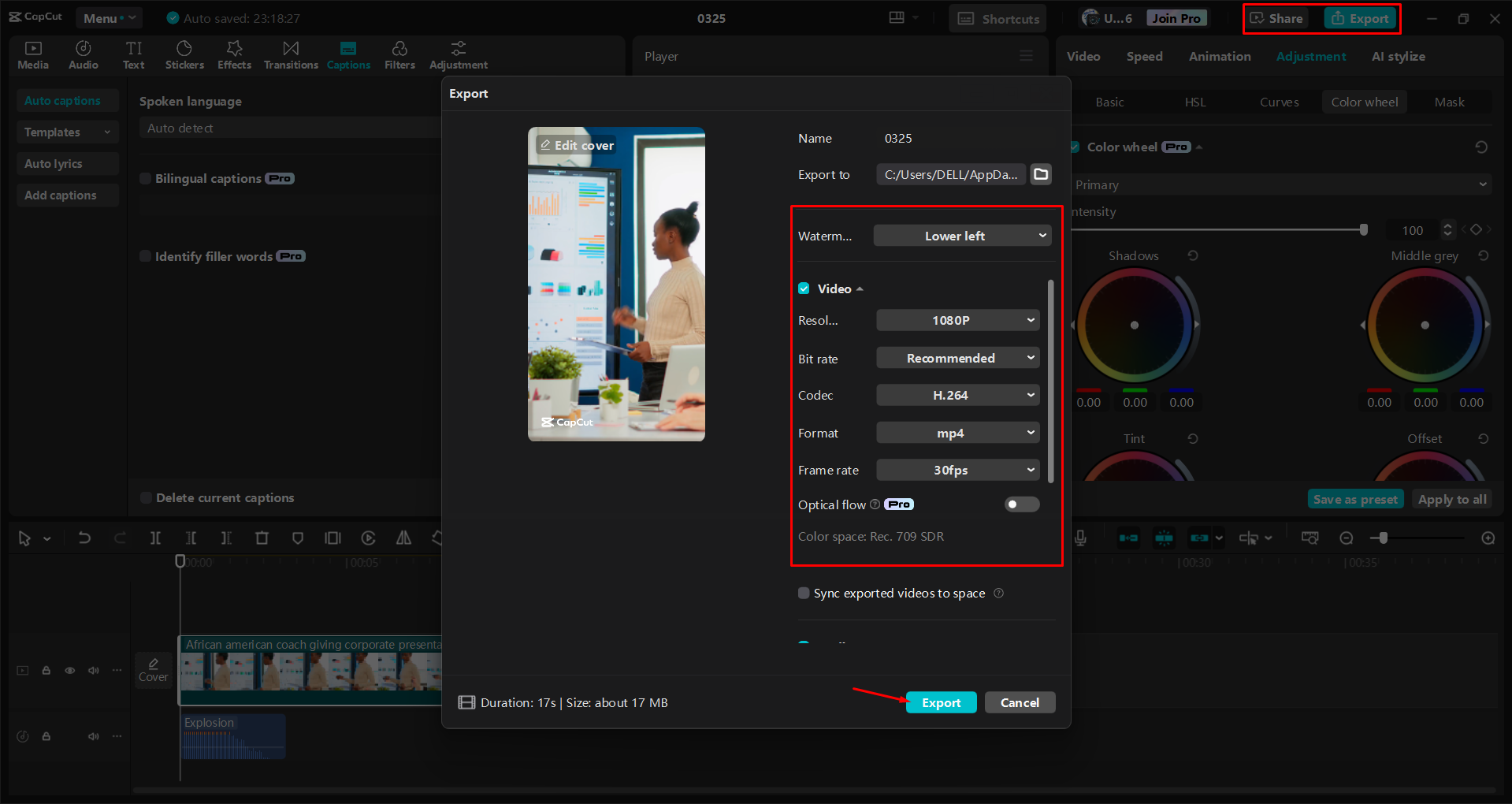Exporting a video from the CapCut desktop video editor