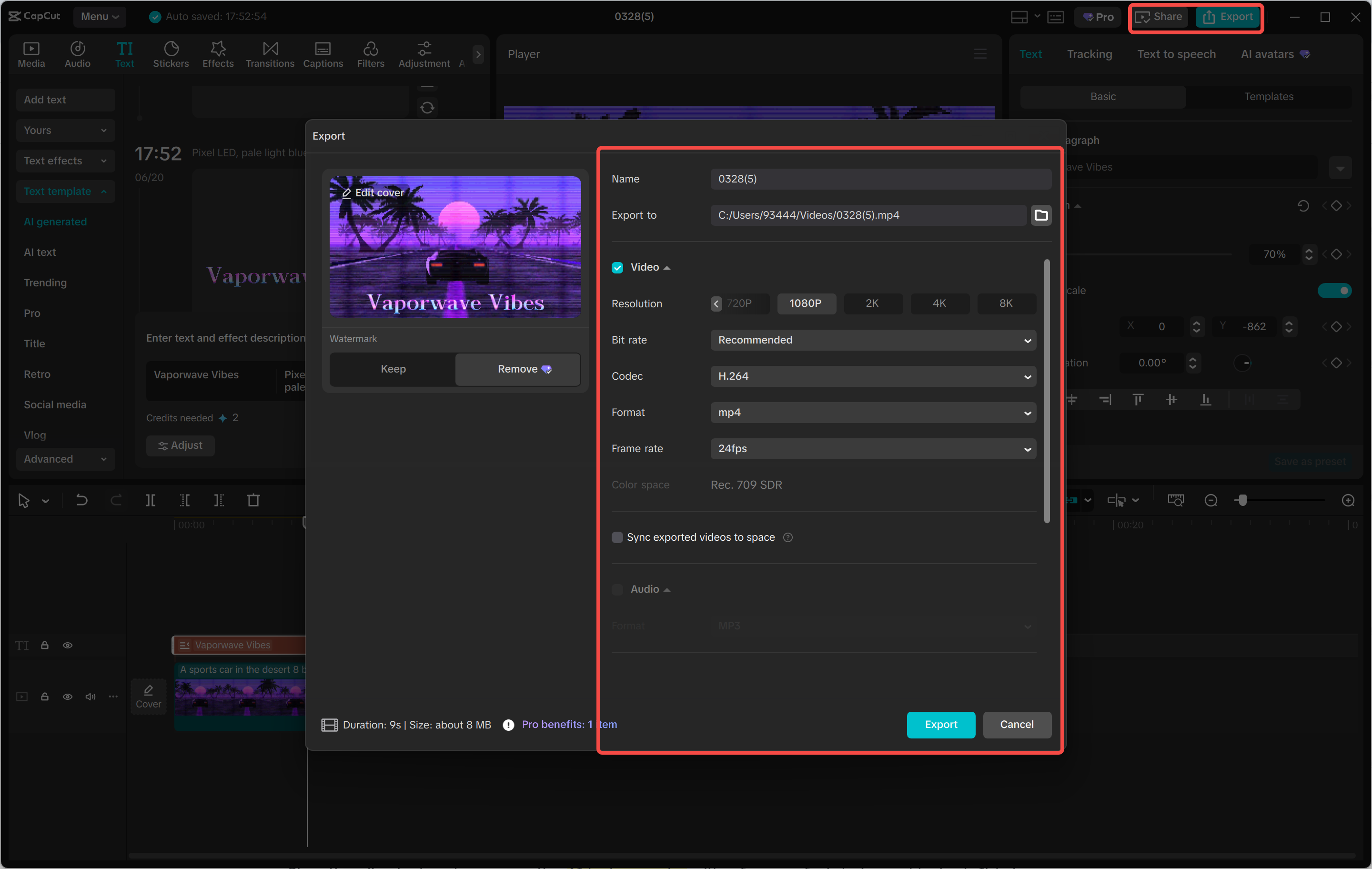 Exporting media from the CapCut desktop video editor