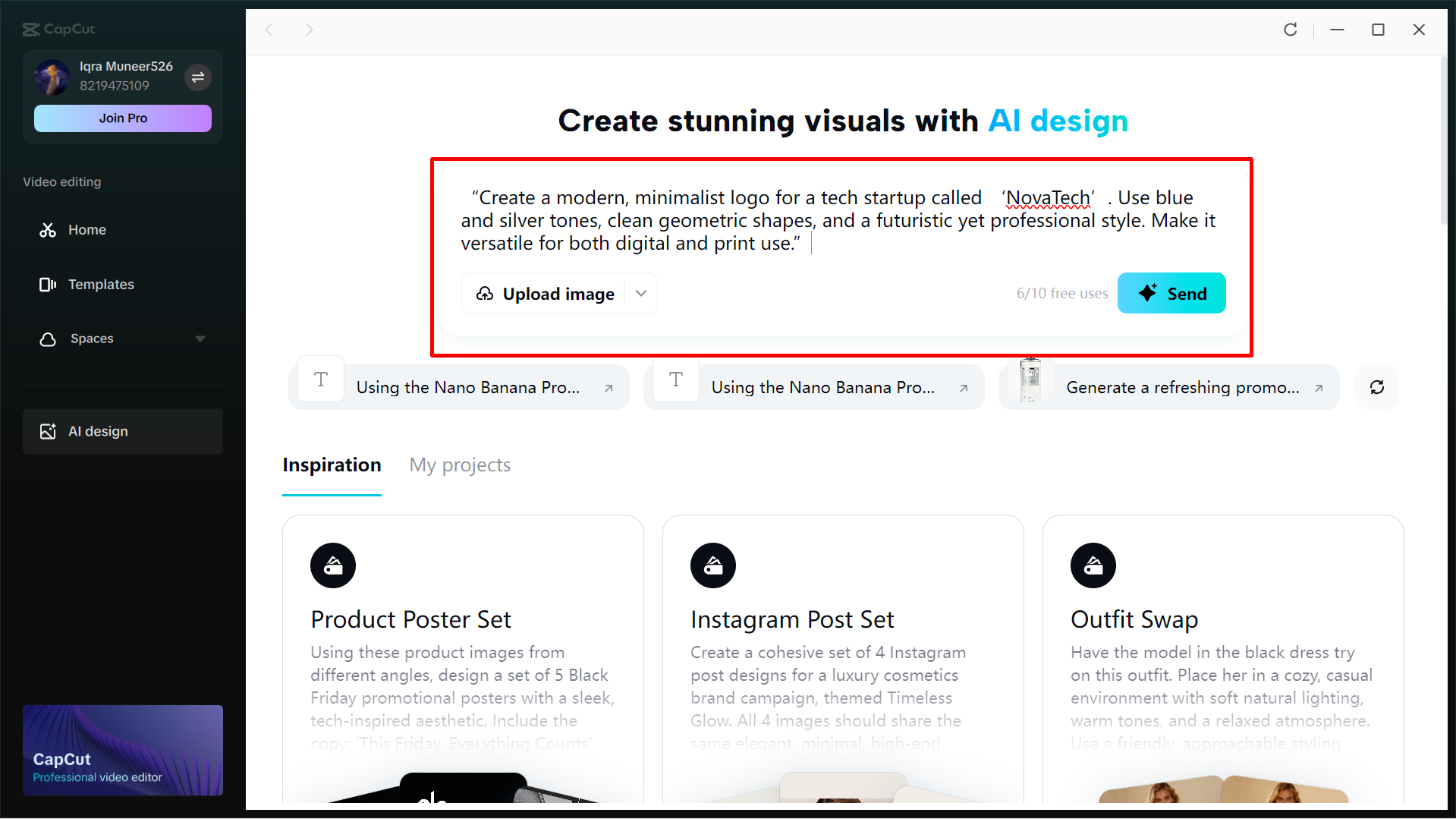 Generating a company logo in CapCut