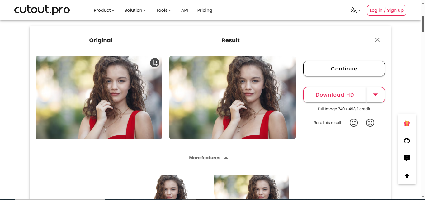 Interface of Cutout.pro - a well-known online free photo face cleaner