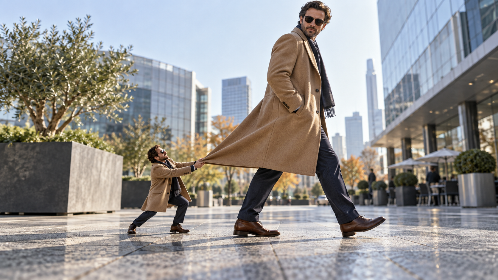mini me kéo quần áo: Mini Double và Tan Overcoat