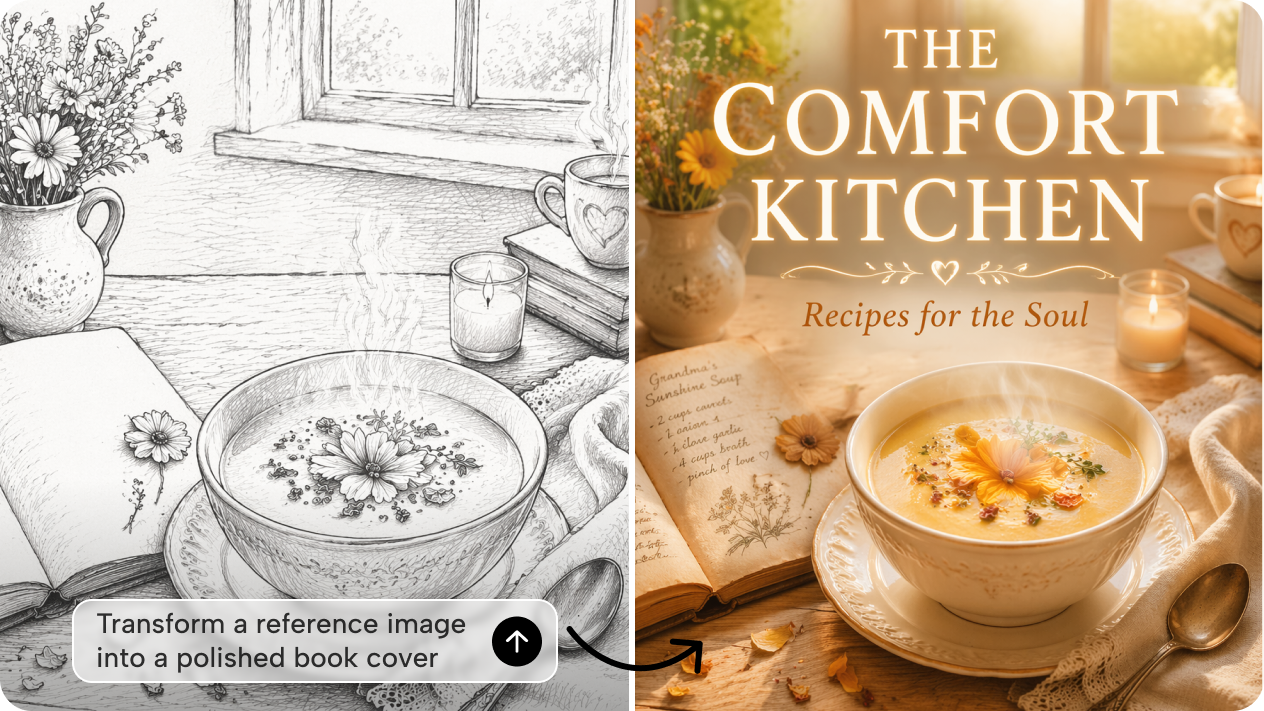 Transform a reference image into a polished book cover