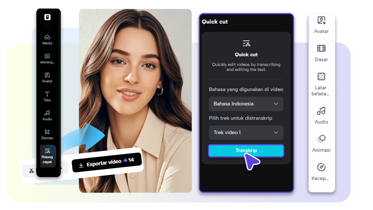 Setelah unggah video, gunakan fitur Pippit untuk edit dan perkaya visualnya.